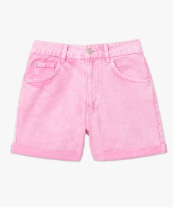 Short en jean femme coloré à taille haute et revers
